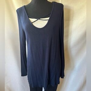 Navy Blue Criss Cross Front Long Sleeve Top Size L